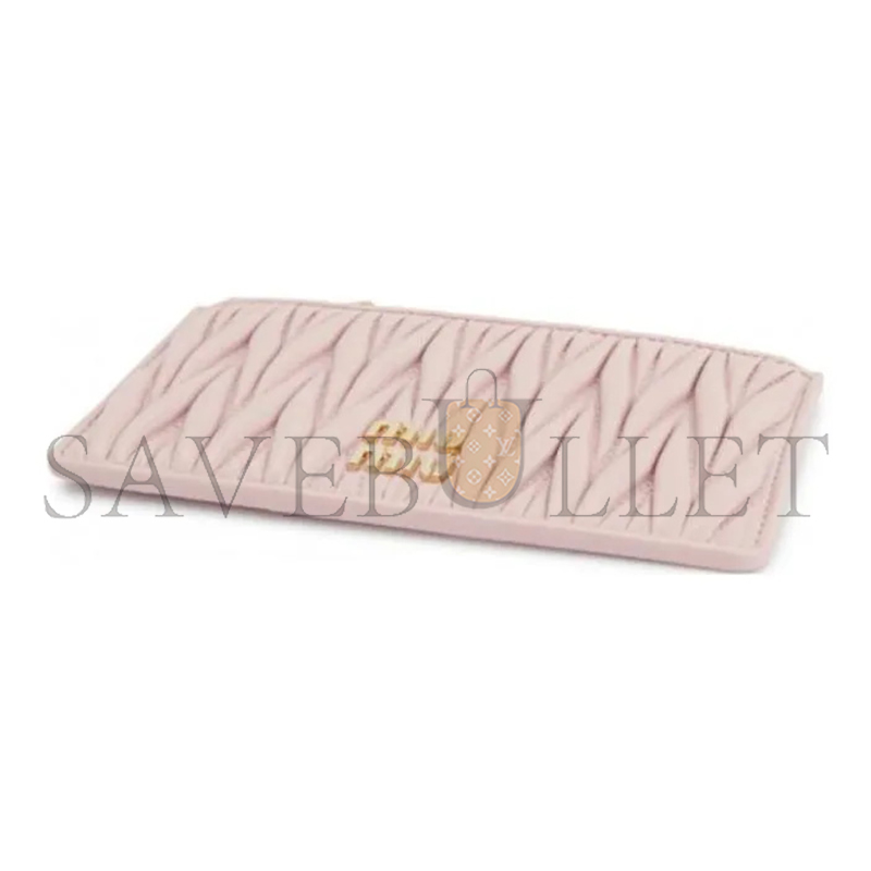 MIU MIU MATELASSÉ ZIPPERED SOLID COLOR LOGO LEATHER WALLET 5MB006-2FPP (15*8cm)